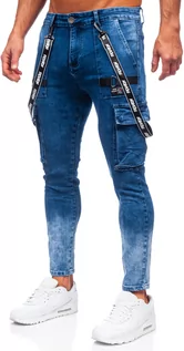 Spodnie męskie - Granatowe spodnie jeansowe bojówki męskie Denley TF118 - grafika 1