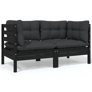 VidaXL 2-osobowa sofa ogrodowa z poduszkami, czarna, drewno sosnowe! 806650 - Sofy ogrodowe - miniaturka - grafika 1