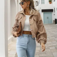 Kurtki damskie - TEMU Jednokolorowy Kardigan z Długim Rękawem i Guzikami, Luźna Kurtka Plisowana na Manżetach oraz Dołku do Wiosenno-Jesiennej Modowej Stylizacji - miniaturka - grafika 1