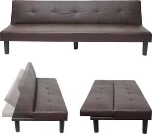 sofa 3-osobowa HWC-G11, kanapa rozkładana sofa rozkładana sofa dla gości, funkcja spania 195 cm ~ imitacja skóry , brązowy - Sofy i kanapy - miniaturka - grafika 1