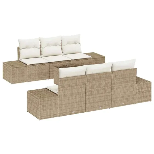 Zestaw Sof Ogrodowych Modułowych Beżowo-Biały dla 6-7 Osób, 60 cm Głę