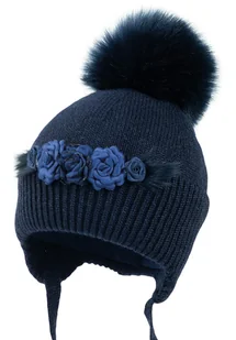 Czapka dla dziewczynki na zimę KAIMANA z pomponem granatowy - Czapki dla dzieci - miniaturka - grafika 1