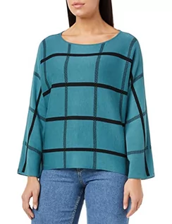 Swetry damskie - TOM TAILOR Damski Sweter oversize z wzorem w kratkę 1034053, 30941 - Teal Blue Knit Check Design, S - grafika 1