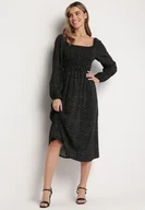 Sukienki - Czarna Sukienka Midi Rozkloszowana z Hiszpańskim Dekoltem w Kropki Wirina - miniaturka - grafika 1