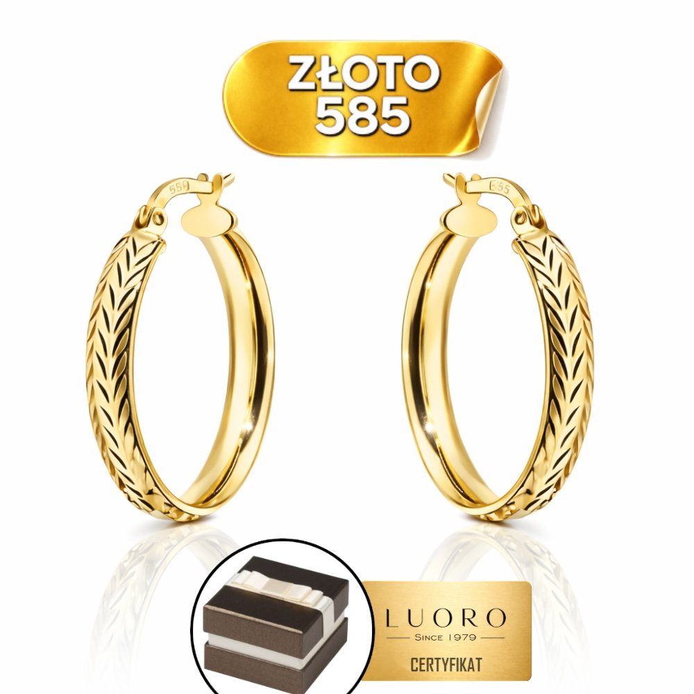 KOLCZYKI ZŁOTE 585 14K KOŁA DIAMENTOWANE 29 MM ANGIELSKIE ZAPIĘCIE