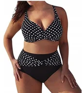 Stroje kąpielowe - Strój Kąpielowy Plus Size Kropki Groszki Kobiecy Czarny Na Plażę Lato 4Xl - miniaturka - grafika 1