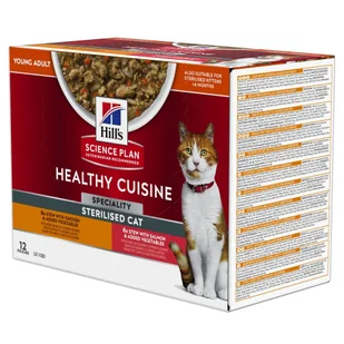 9 + 3 gratis! Hill's Science Plan Healthy Cuisine, 12 x 80 g  - Adult Healthy Cuisine Sterilised, kurczak z łososiem, 12 x 80 g |  na start - Mokra karma dla kotów - miniaturka - grafika 1