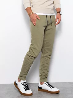 Spodnie męskie - Spodnie męskie dresowe bez ściągacza na nogawce - khaki V1 P946 - grafika 1