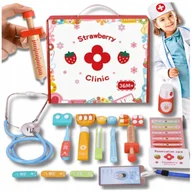 Zabawy w naśladowanie dorosłych - DOKTOR DREWNIANY ZESTAW LEKARSKI LEKARZ STETOSKOP STRÓJ DLA DZIECI - miniaturka - grafika 1