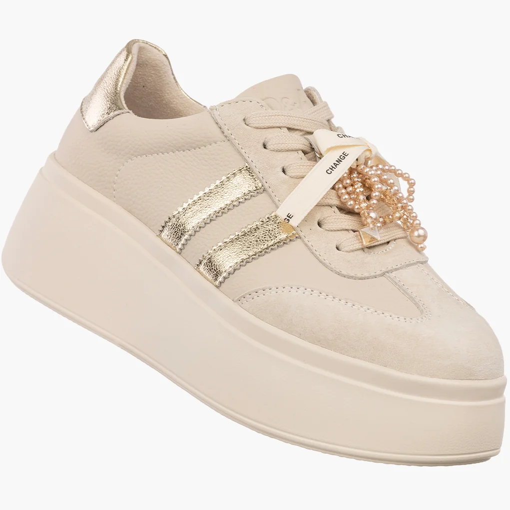 Sneakersy Damskie Skórzane Półbuty Buty Na Platformie Beżowe D&A 40