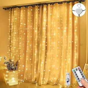 Kurtyna Łańcuchowa Świetlna Wodoodporna, 3 M X 3 M, 300 Led, 8 Trybów Zdalnego Sterowania, Timer, Regulowana Jasność, Zasłona Świetlna Do Sypialni, .. - Oświetlenie świąteczne Kurtyna Łańcuchowa Świetlna Wodoodporna, 3 M X 3 M, 300 Led, 8 Trybów Zdalnego Sterowania, Timer, Regulowana Jasność, Zasłona Świetlna Do Sypialni, .. - Oświetlenie świąteczne - miniaturka - grafika 1