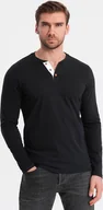 Koszulki męskie - Ombre Longsleeve męski z guzikami przy dekolcie - czarny V4 OM-LSCL-0107 S - miniaturka - grafika 1