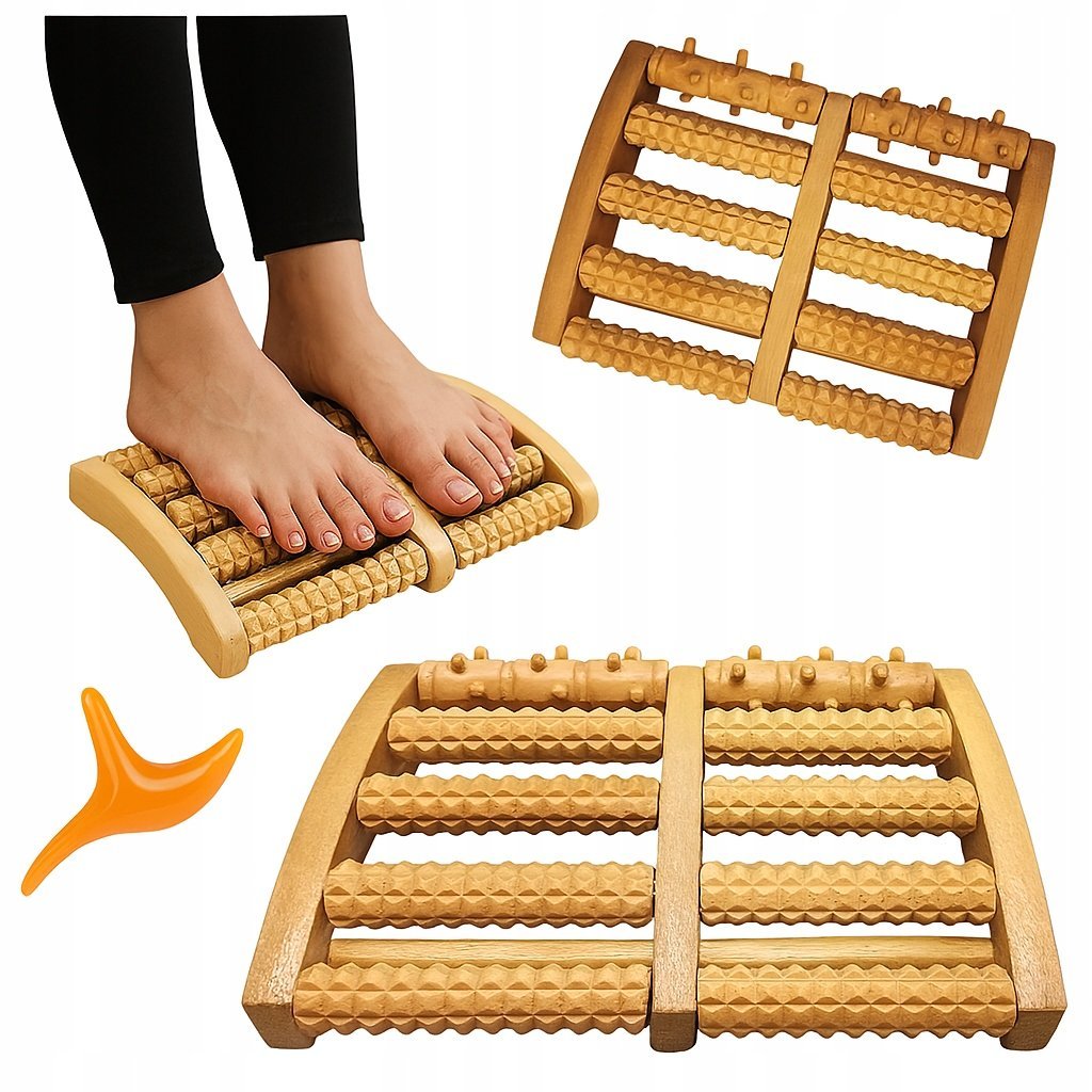 DREWNIANY MASAŻER DO STÓP RELAKSACYJNY Z PODWÓJNYM WAŁKIEM MASAŻ PREZENT