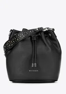 Torebki damskie - Damska torebka worek z imitacji skóry z dżetami czarna - miniaturka - grafika 1