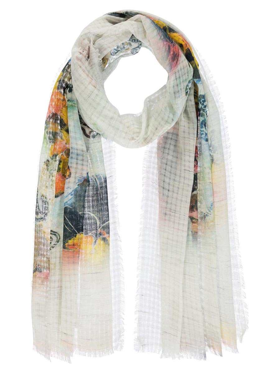 Szalik damski z nadrukiem cyfrowym biały Passigatti