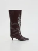 Kozaki damskie - Reserved - Kozaki na obcasie kitten - bordowy - miniaturka - grafika 1