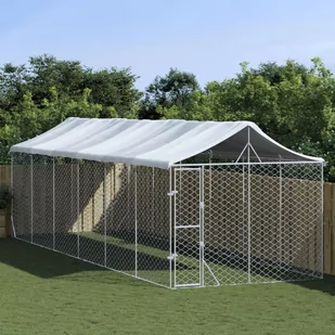 vidaXL Kojec dla psa, z dachem, srebrny, 3x9x2,5 m, stal galwanizowana - Sprzęt podróżny i transportery dla psów - miniaturka - grafika 1