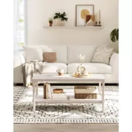 Ławy i stoliki kawowe - Songmics Stolik kawowy z rattanową półką beżowy - miniaturka - grafika 1