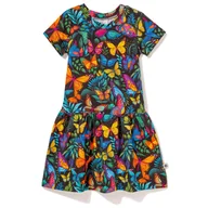 Sukienki - Bawełniana sukienka z krótkim rękawem Kolorowe Motyle na czarnym 128/134 - miniaturka - grafika 1