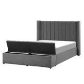 Łóżka - Beliani Łóżko welurowe z ławką 140 x 200 cm szare NOYERS - miniaturka - grafika 1