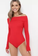 Body - Czerwone Wiskozowe Body z Prążkowanej Dzianiny z Golfem Boerese - miniaturka - grafika 1