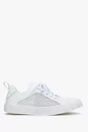 Sneakersy damskie - Białe skórzane trampki damskie z perforacją na lato ES 8 ER00113249 - miniaturka - grafika 1