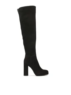 Zamszowe muszkieterki na wysokim obcasie i platformie - Kozaki damskie - miniaturka - grafika 1