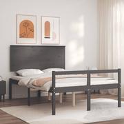 Łóżka - Rama łóżka z wezgłowiem, szara, 120x200 cm, lite drewno Lumarko! - miniaturka - grafika 1