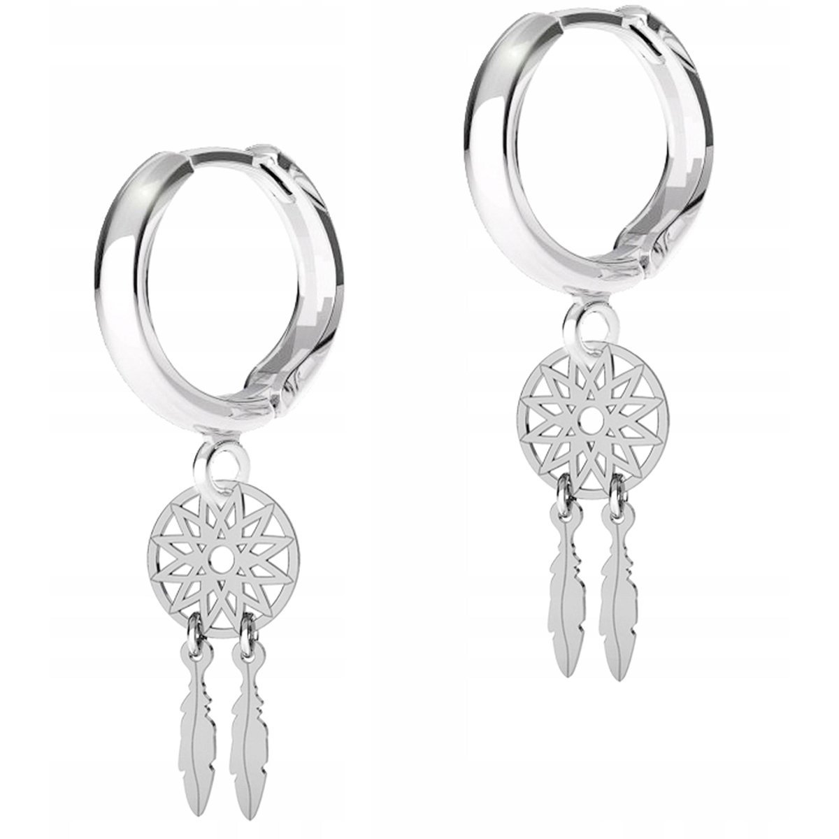 Kolczyki Srebrne Łapacze Snów z Piórkami Gwiazdki Pióra Piórka SREBRO 925