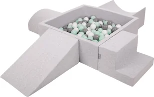 KiddyMoon KiddyMoon Piankowy plac zabaw PPZP-KW30D-115 z piłeczkami jasnoszary: biały-szary-mięta basen 300/klin L/rampa L/półwałek L/schodek Zabawka plac zabaw - Suche baseny - miniaturka - grafika 1