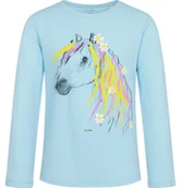 Bluzki dla dziewczynek - T-shirt z długim rękawem dla dziewczynki, z koniem, niebieski, 3-8 lat - miniaturka - grafika 1
