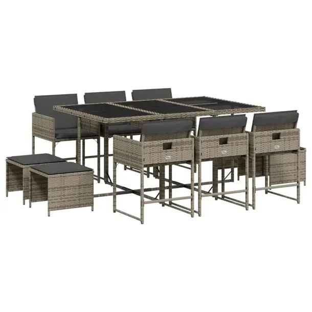 Zestaw mebli ogrodowych szary rattan PE, stół 165x106x73 cm, krzesła 50,