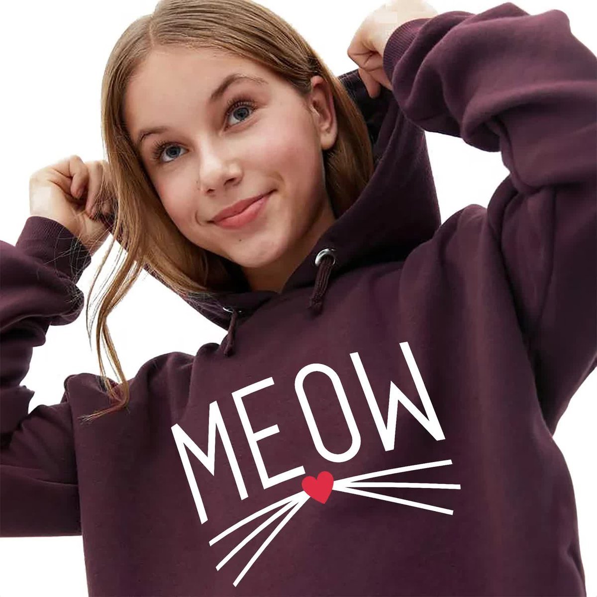Bordowa Bluza Damska Z Kapturem MEOW Modna Stylowa Piękne Kobiece Wz - M