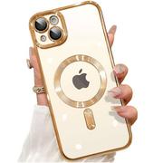 Etui i futerały do telefonów - Etui MagSafe Case do iPhone 15 Glamour Luxury obudowa Slim Ring Alogy Złoty przezroczysty - miniaturka - grafika 1