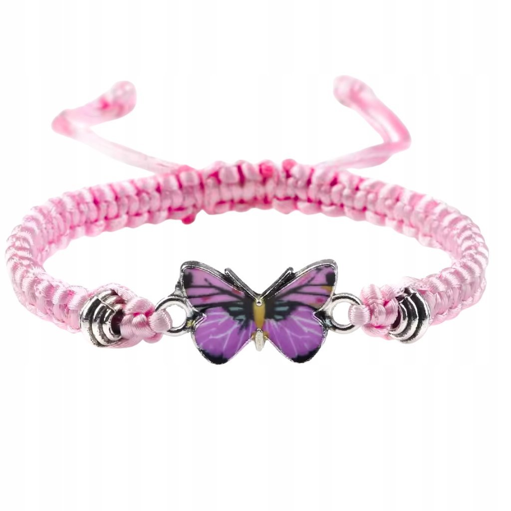 Bransoletka Regulowana Motyl Różowa Delikatna Ozdoba na Sznurku