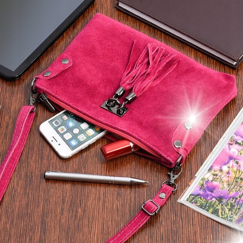 Torebka damska mała wizytowa zamszowa miękka pasek