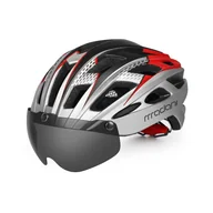 Kaski rowerowe - Kask rowerowy z szybą fotochromową HT19 srebrny - miniaturka - grafika 1