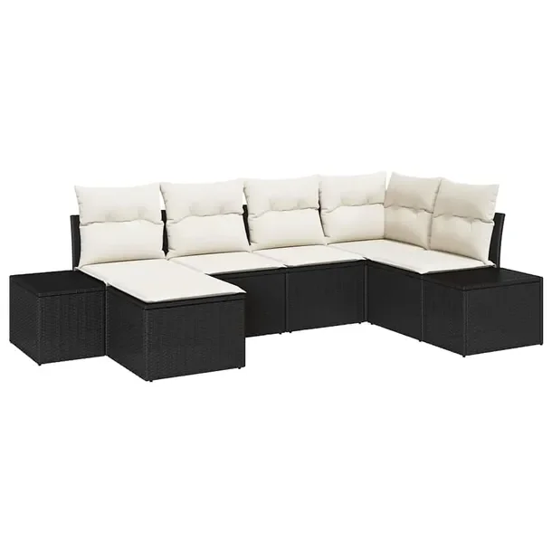 Zestaw Sofa Ogrodowa Modularna z Poduszkami, Polirattan Czarny, 6 Osób