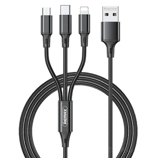 REMAX Gition kabel przewód 3w1 USB - Lightning/ USB Typ C/ micro USB 3.1A 1,2m czarny (RC-189th) - Kable USB - miniaturka - grafika 1