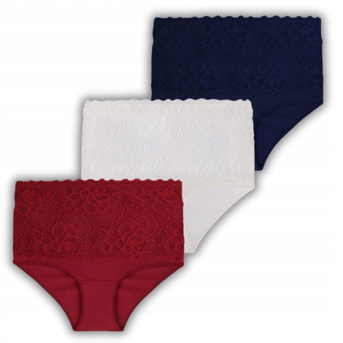3X Majtki Damskie Maxi Bikini Figi Z Wysokim Stanem Bawełna Moraj M Mix Kolor