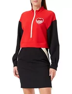 Sukienki - Love Moschino Damska sukienka z długim rękawem z kontrastowymi kolorowymi wkładami na bokach, z efektem obszycia, z nadrukiem serca, Black Beige Red, 40 - miniaturka - grafika 1