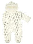 Pajacyki dla niemowląt - Niemowlęcy pajac dresowy ocieplany luną w kropeczki kremowy Nicol,r.80 - miniaturka - grafika 1