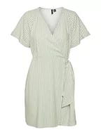 Sukienki - VERO MODA Women's VMMYMILO SS Wide WRAP sukienka na kolano, Reseda/Stripes: Snow White, M, Reseda/paski: śnieżnobiały, M - miniaturka - grafika 1