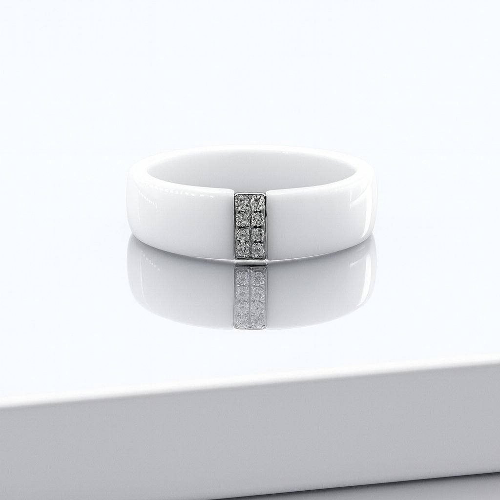 Pierścionek damski ceramiczny z cyrkoniami - biały [Rozmiar pierścionków: US 9]