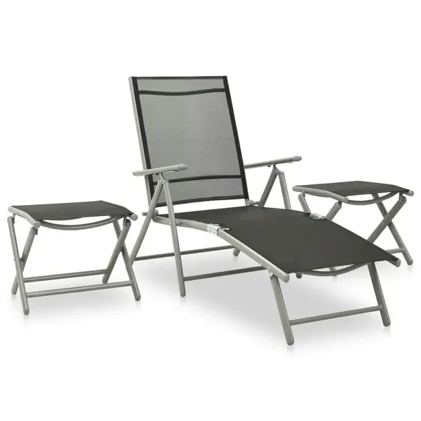 Ogród Relax - Zestaw wypoczynkowy aluminiowy, czarno-srebrny, 178x61,5x60
