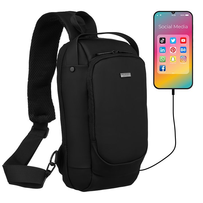 Podręczna miejska saszetka męska na pasku torebka listonoszka z kieszeniami Peterson, czarny