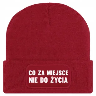 Czapka Jesienna Bawełniana ZIMOWA Czerwona CO ZA MIEJSCE NIE DO ŻYCIA Wzory - Czapki damskie - miniaturka - grafika 1