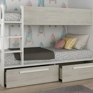 Łóżka dla dzieci i młodzieży - Łóżko piętrowe 2 x 90 x 200 cm - 2 szuflady - Biały i naturalne drewno - TINOLI - miniaturka - grafika 1