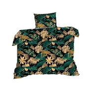 Pościel - Pościel bawełniana 140x200 liście czarna zielona złota 1497N Classic - miniaturka - grafika 1