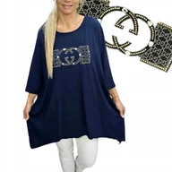 Bluzki damskie - TUNIKA BLUZKA ASYMETRYCZNA CYRKONIE luźna blask SREBRO 50 52 5XL 6XL 3054 - miniaturka - grafika 1